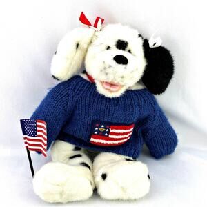 Build a Bear Black White Dalmatian Puppy Dog 16" w/Americana Sweater Flag